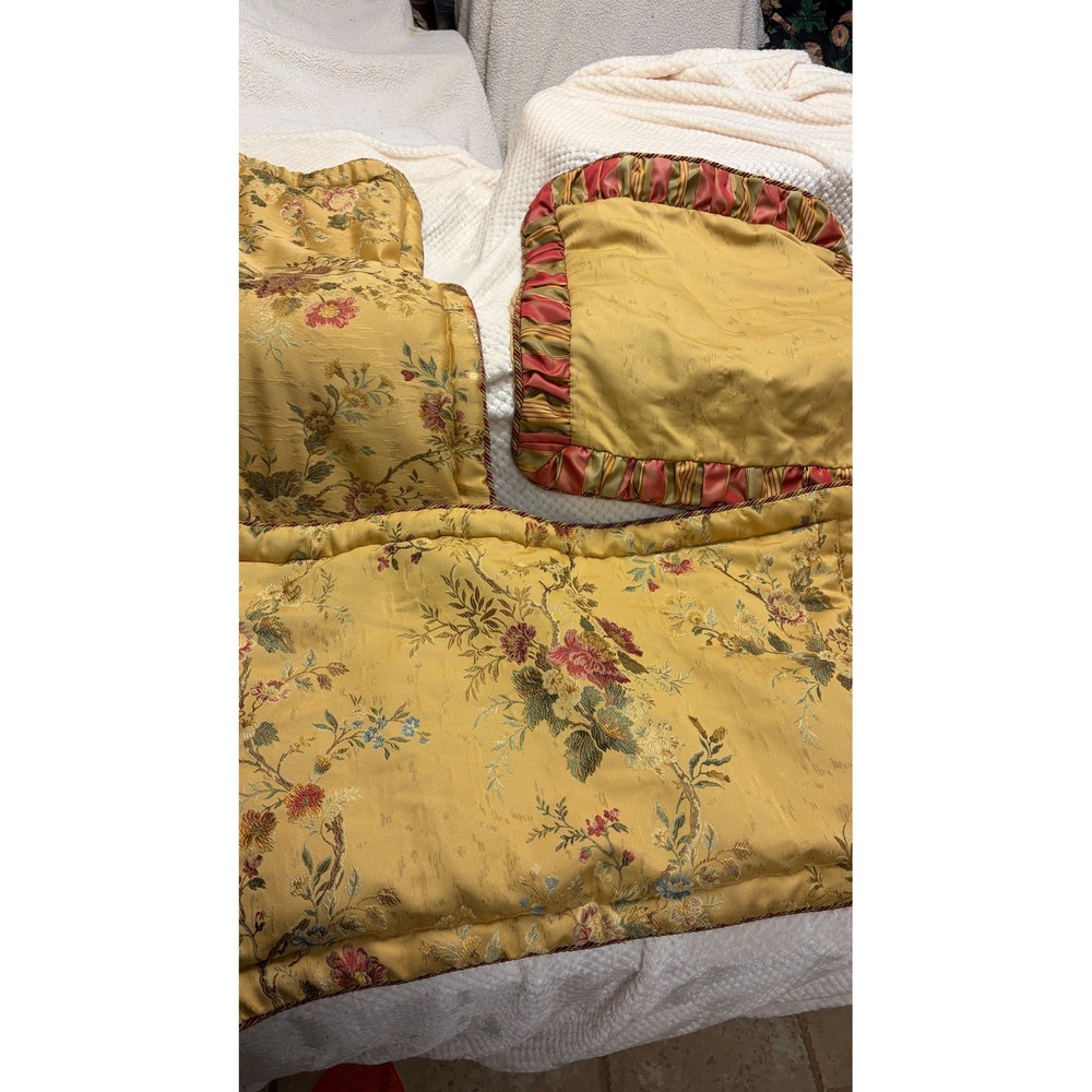 Croscill Gold King Size Shams and Square Pillow Sham Silky Floral  Burgundy Rose